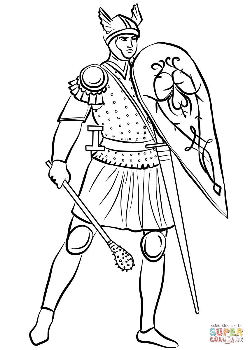 Medieval Coloring Pages
 Me val Sol r with Mace coloring page