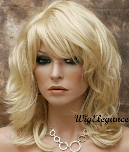 Medium Haircuts W Bangs
 NEW Style natural Wavy Layered WIG Pale Blonde Medium