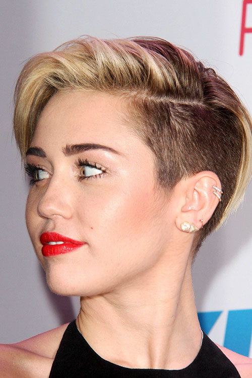 Miley Cyrus Hairstyles
 Miley Cyrus Straight Light Brown Side Part Undercut