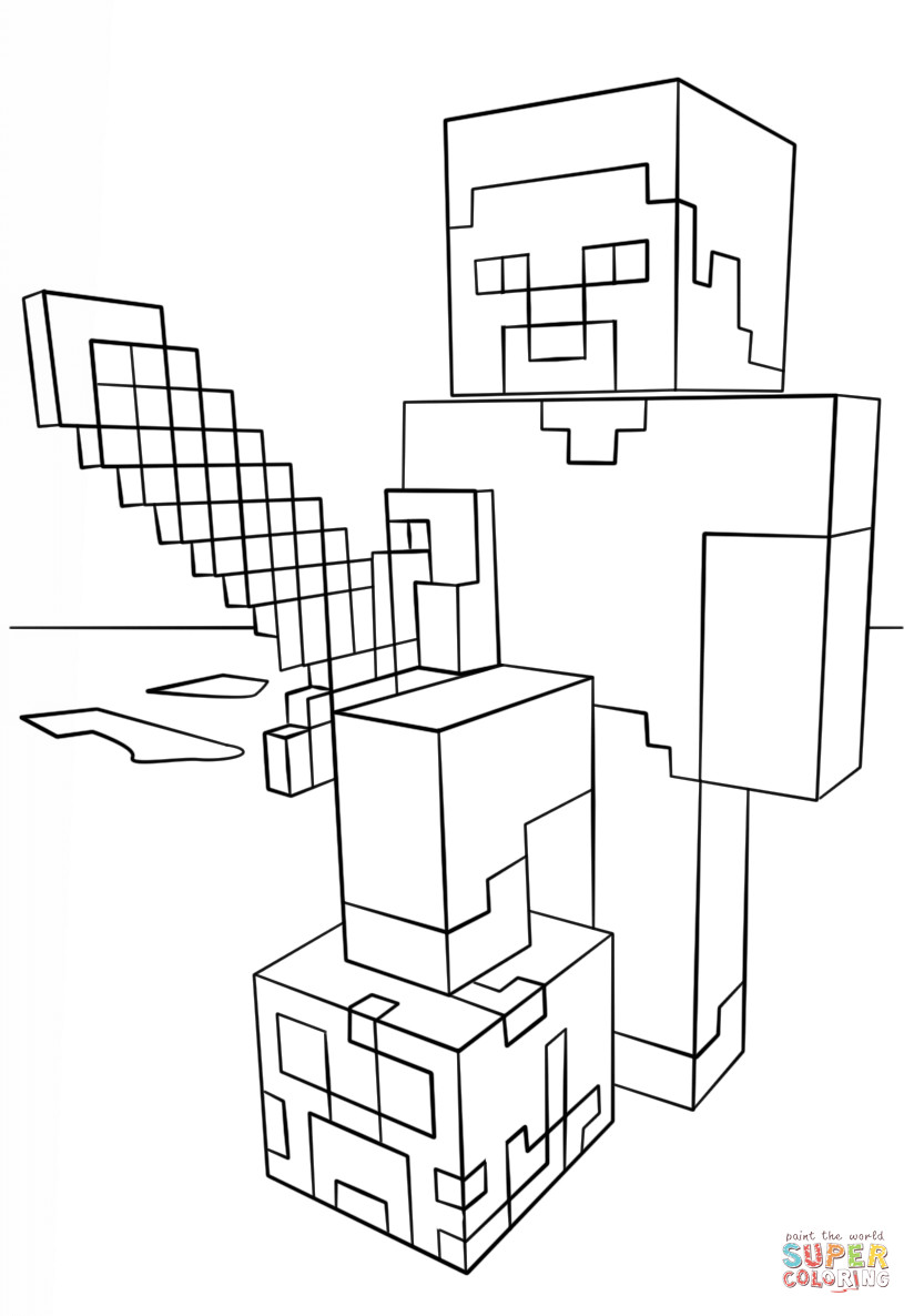Minecraft Steve Coloring Pages
 Minecraft Steve with Diamond Sword coloring page