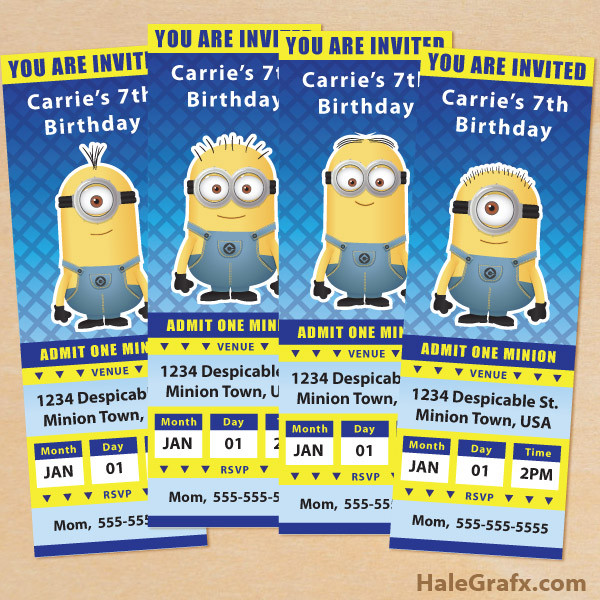 Minion Birthday Invitations
 FREE Printable Despicable Me Minion Ticket Invitations