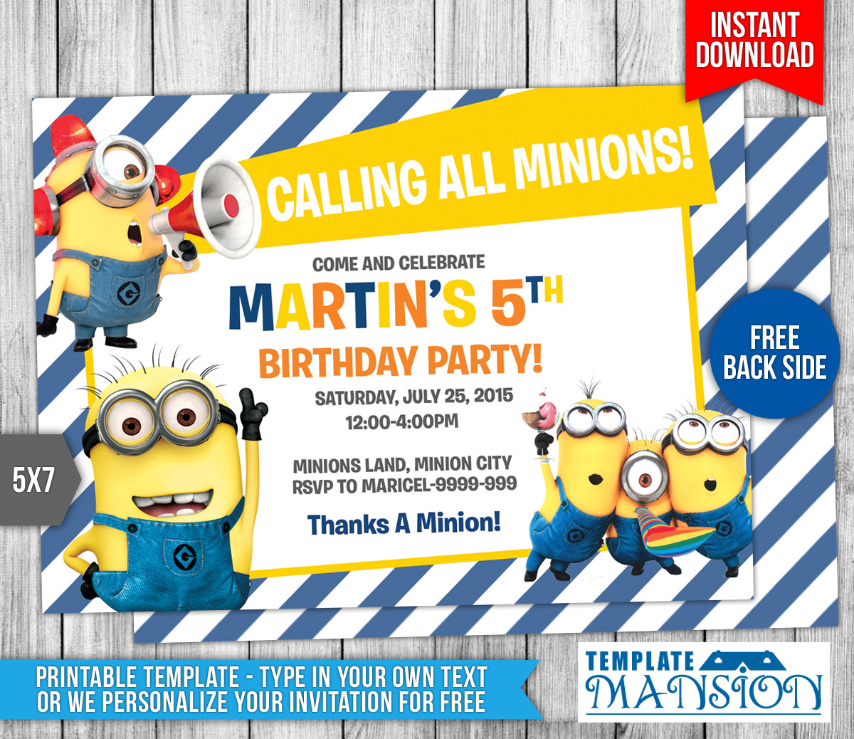 Minions Birthday Invitations Free
 Minions Birthday Invitation 7 by templatemansion on