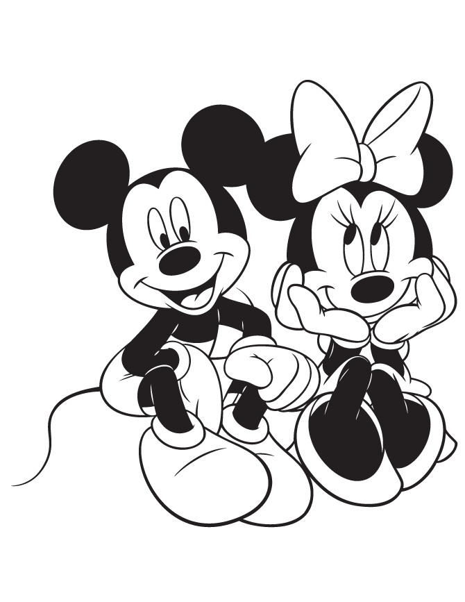 Minnie And Mickey Coloring Pages
 Mickey Sitting With Minnie Mouse Coloring Page