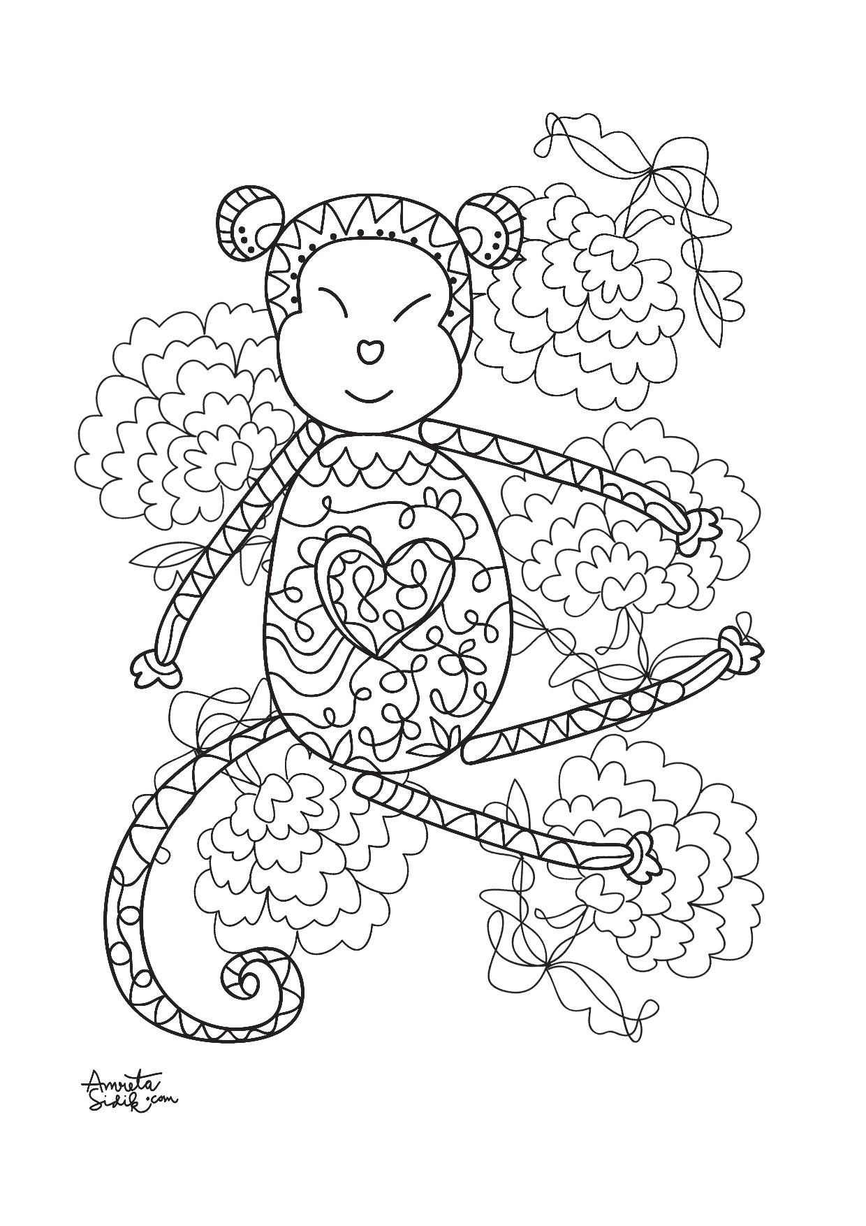 Monkey Coloring Pages For Adults
 Year of the monkey 3 Anti stress Adult Coloring Pages