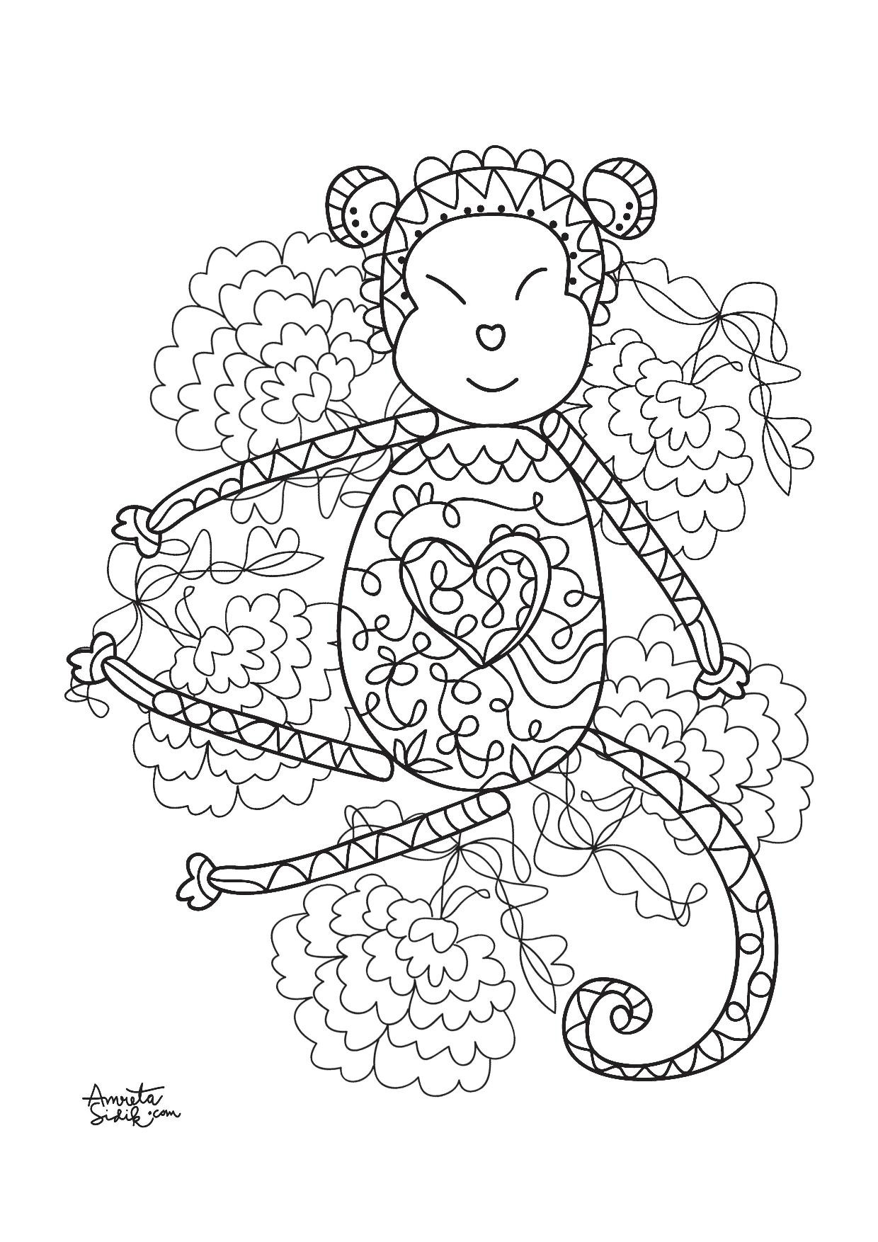 Monkey Coloring Pages For Adults
 Year of the monkey 4 Anti stress Adult Coloring Pages