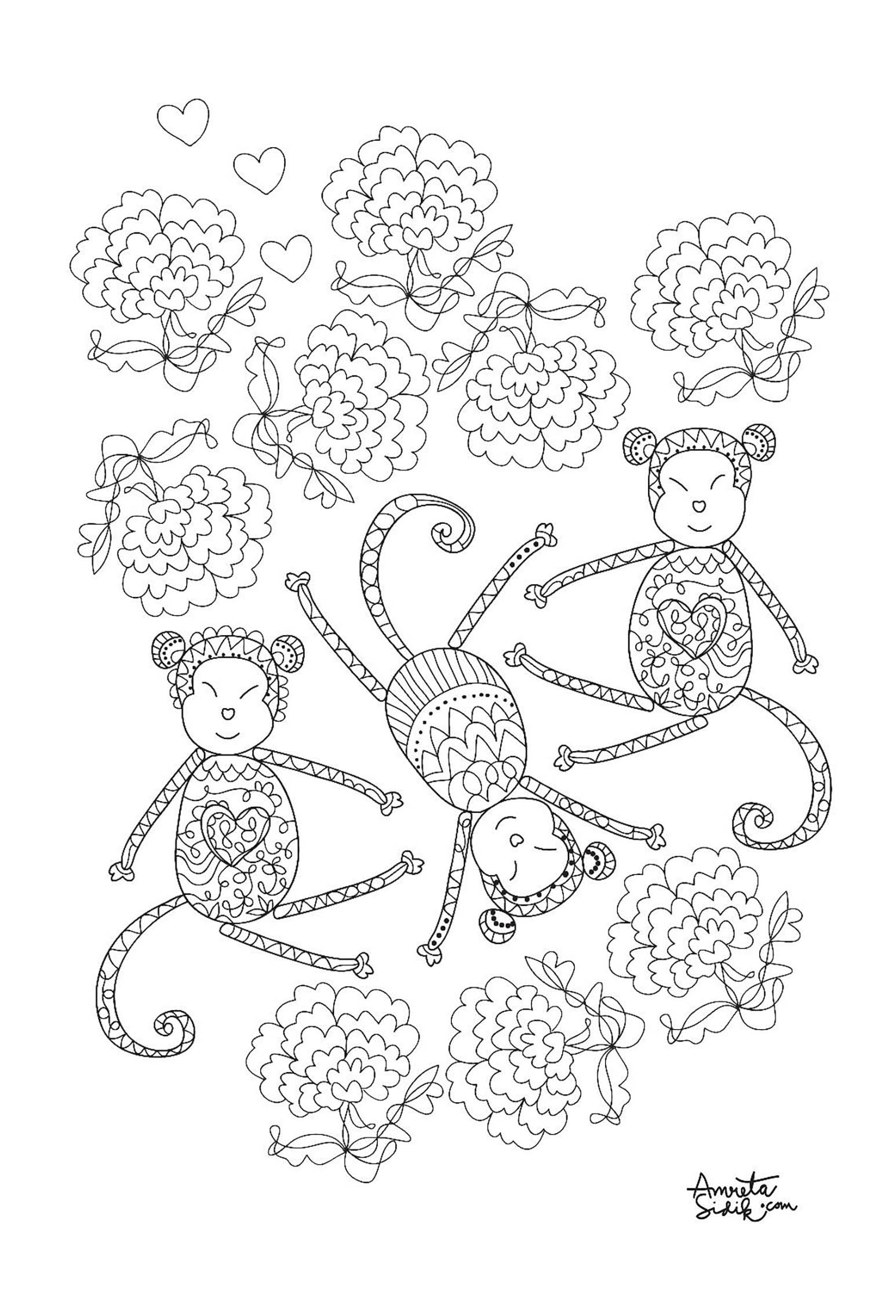 Monkey Coloring Pages For Adults
 Monkey 3 Monkeys Adult Coloring Pages