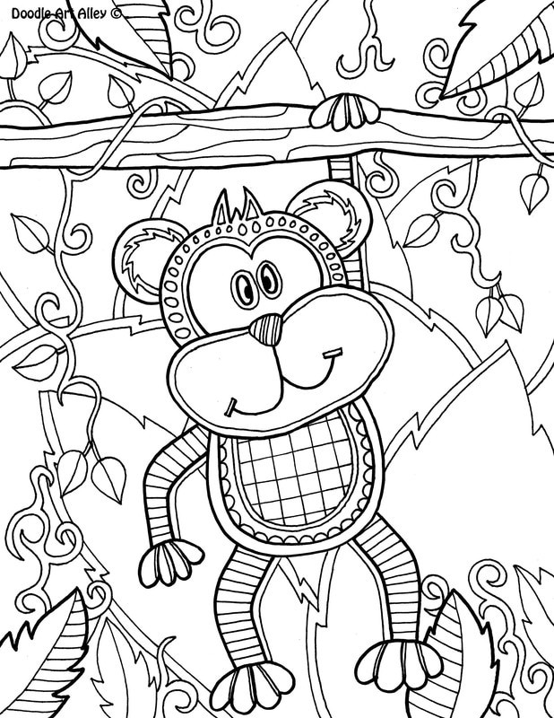 Monkey Coloring Pages For Adults
 Safari Animal Coloring pages Doodle Art Alley