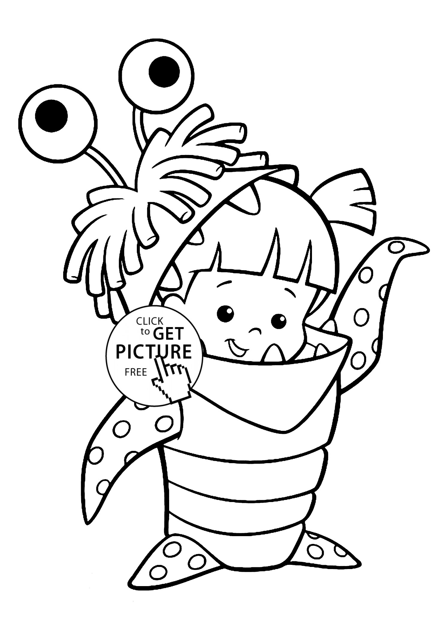 Monsters Coloring Pages
 Boo costume Monster Inc coloring pages for kids printable