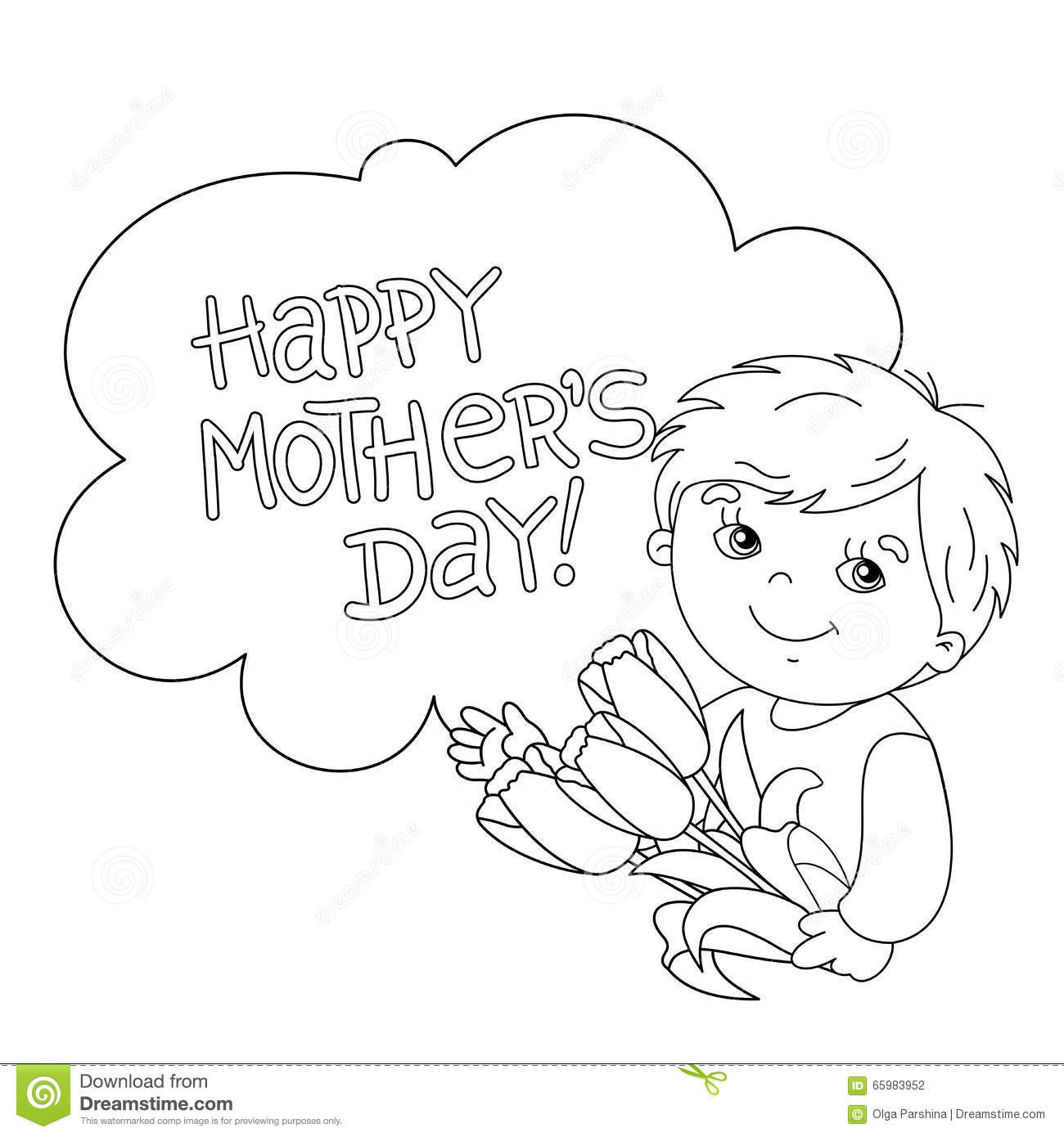 Mothers Day Coloring Sheets For Boys
 Coloring Page Outline Boy With Flowers Mother s Day