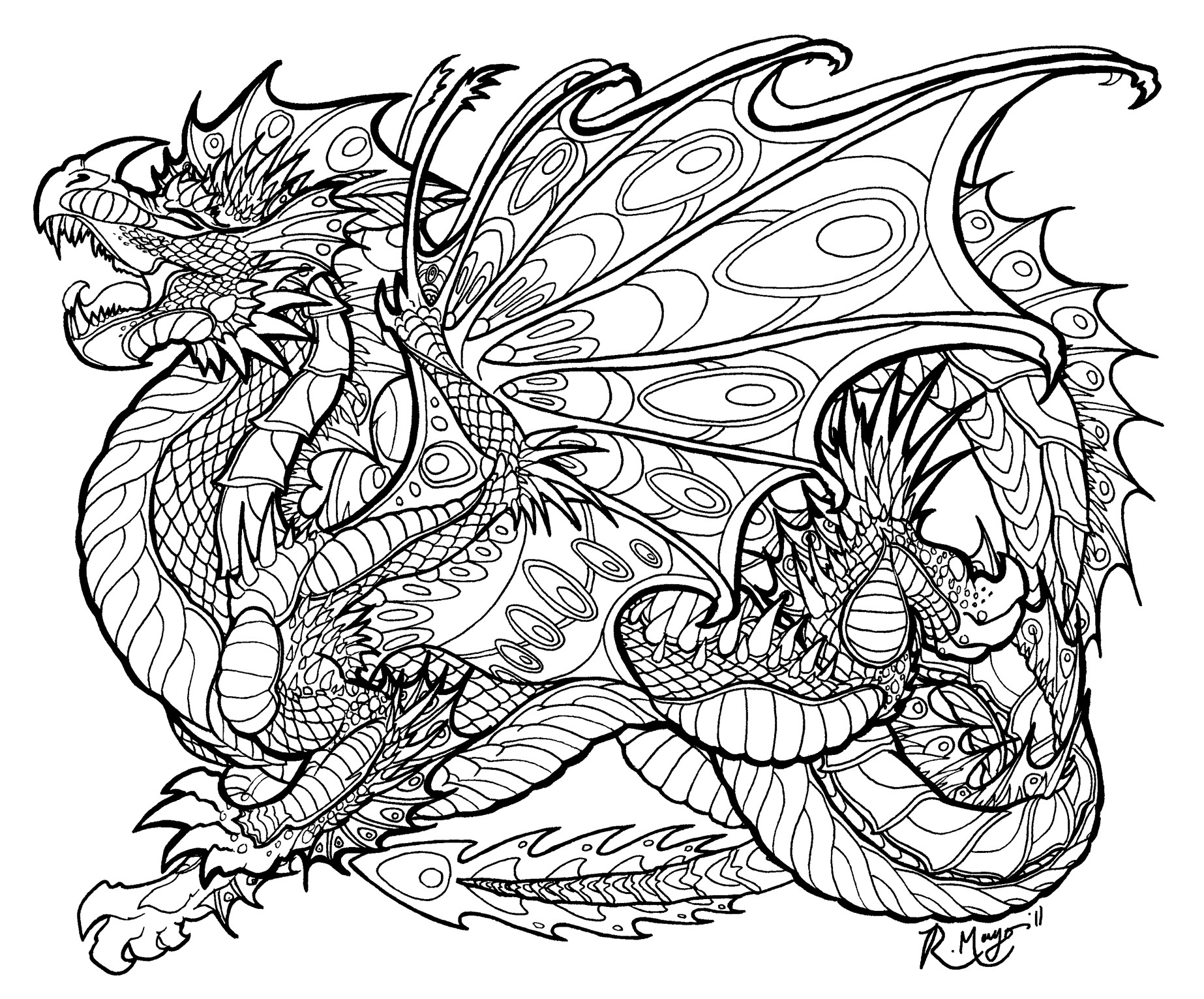 Mythical Creatures Coloring Pages For Adults
 Evil Dragon Coloring Pages for Adults to Print