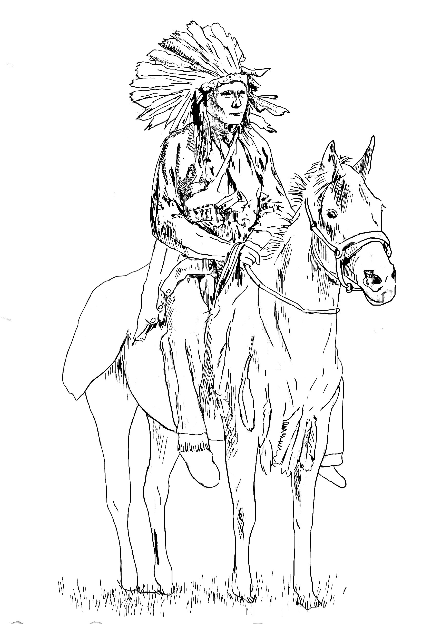 Native American Printable Coloring Pages
 Native american on his horse Native American Adult