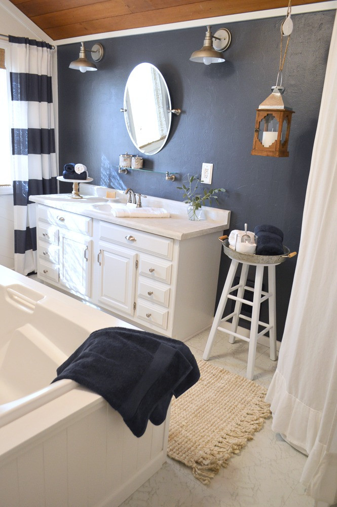 Best ideas about Navy Blue Bathroom
. Save or Pin Navy Blue Cottage Bathroom Makeover Fox Hollow Cottage Now.