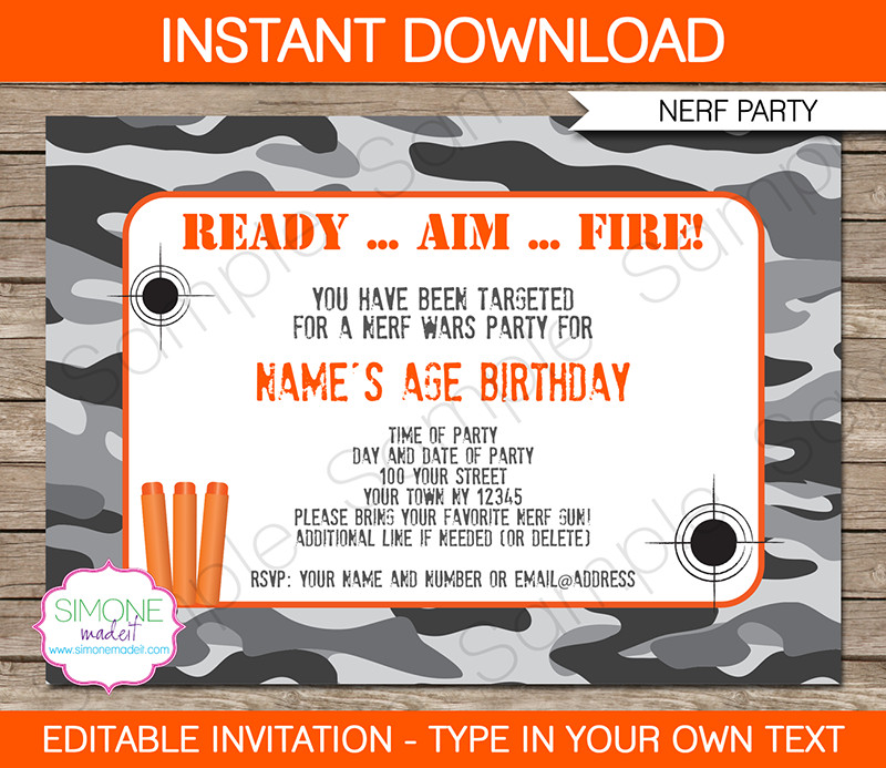 Nerf Birthday Party Invitations
 Nerf Party Invitations Nerf Invitations