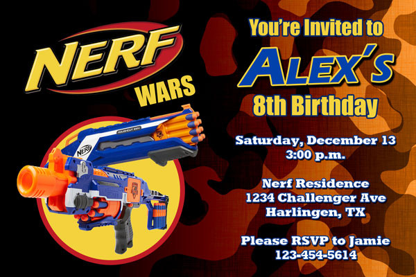 Nerf Birthday Party Invitations
 Nerf Invitations by General Prints