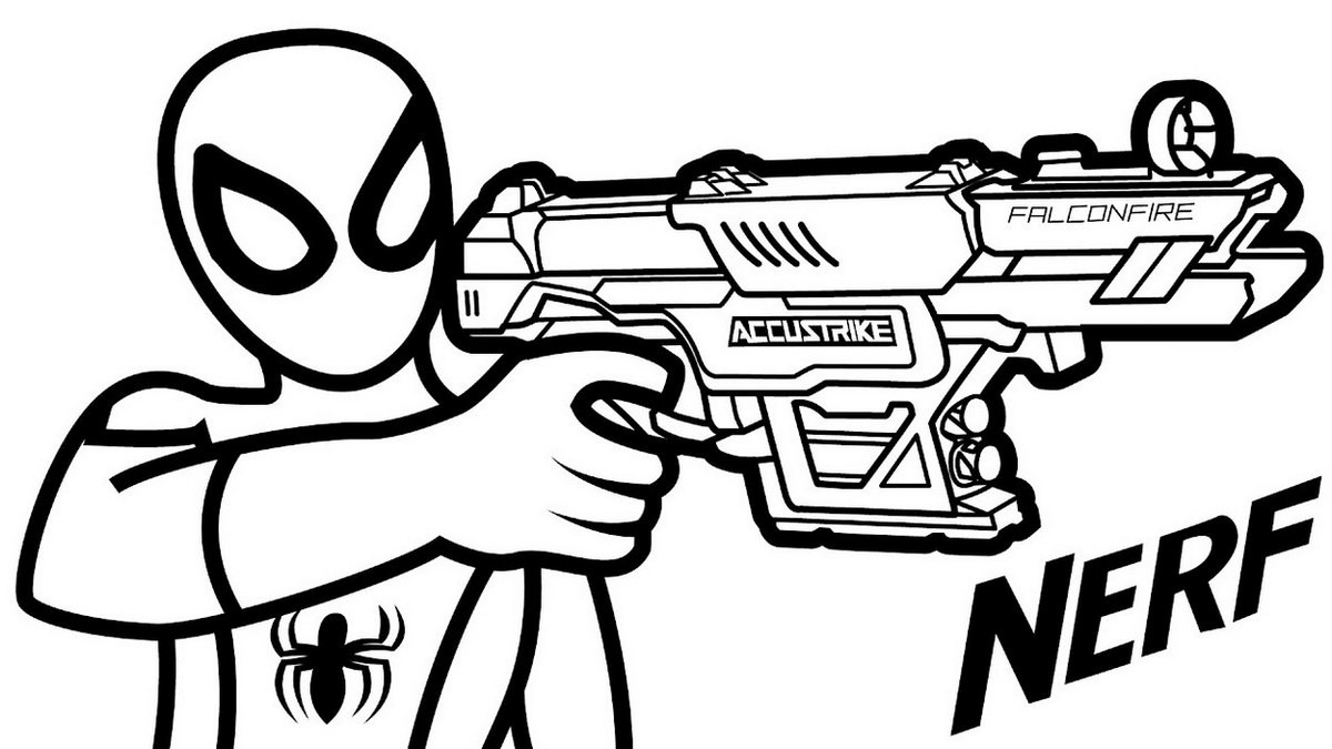 Nerf Gun Coloring Pages
 Nerf Gun Hold By Spiderman Coloring Page