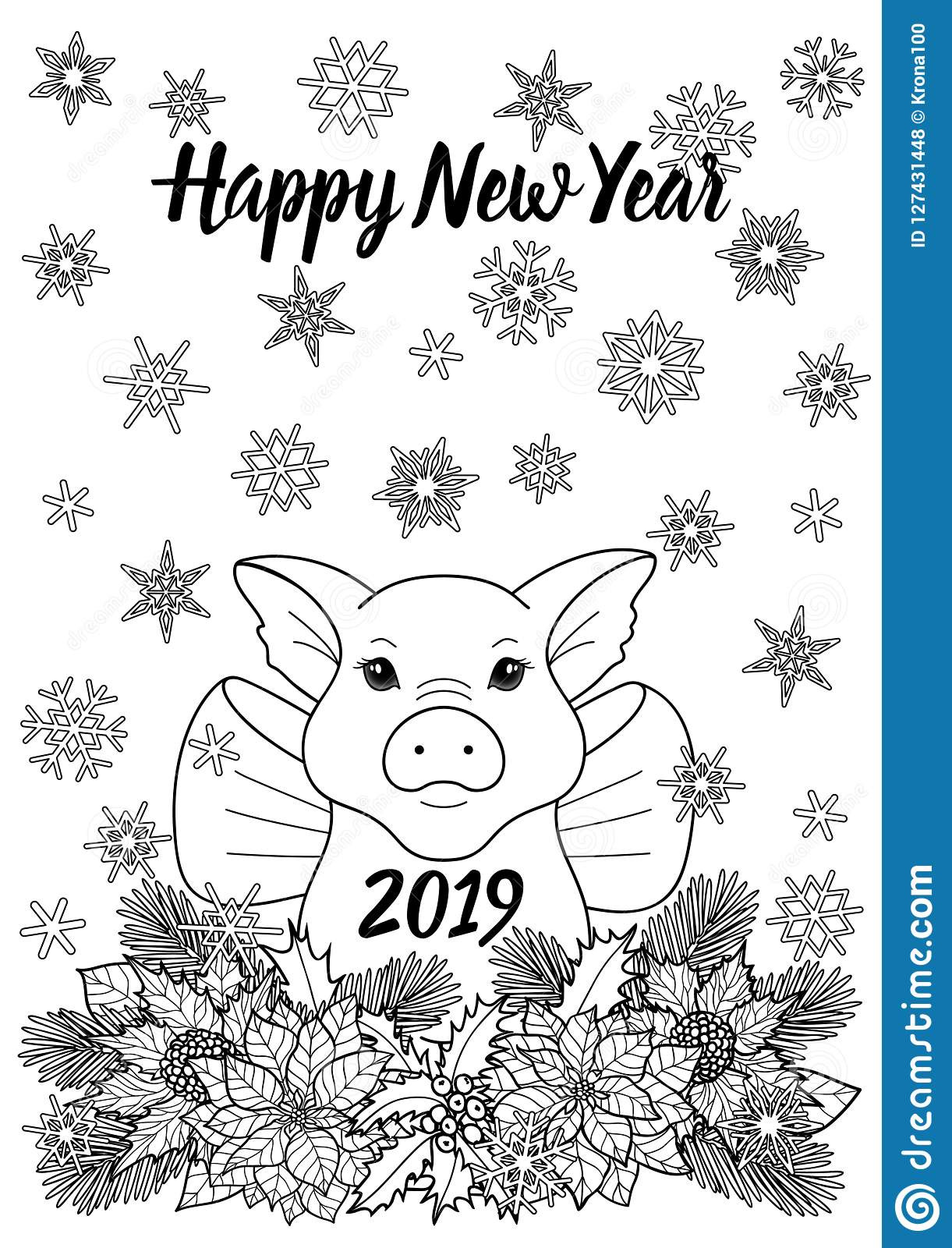 New Years Coloring Pages 2019
 Happy New Year 2019 Greeting Card With Pig Stock Vector