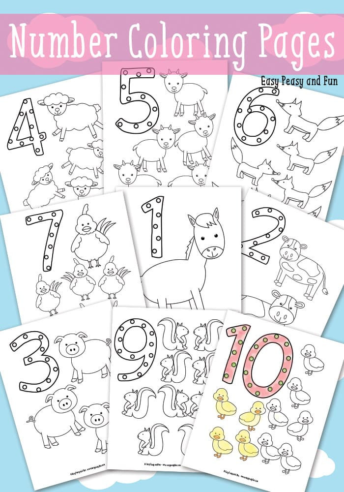 Number Coloring Book
 Animals Number Coloring Pages Easy Peasy and Fun