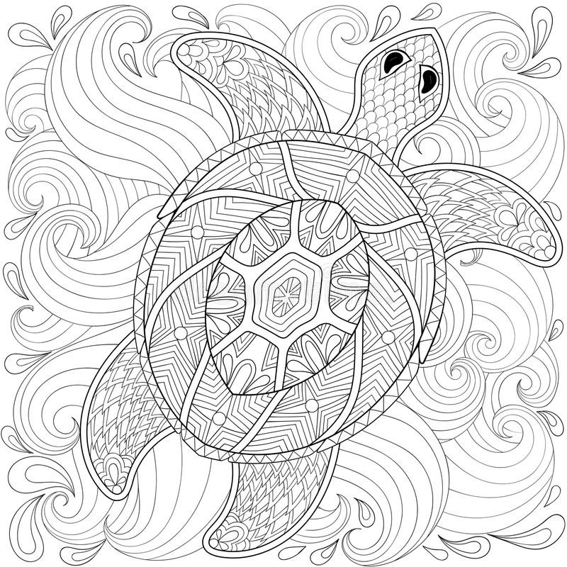 Ocean Waves Coloring Pages For Adults
 Turtle In Ocean Waves Zentangle Style Stock Vector
