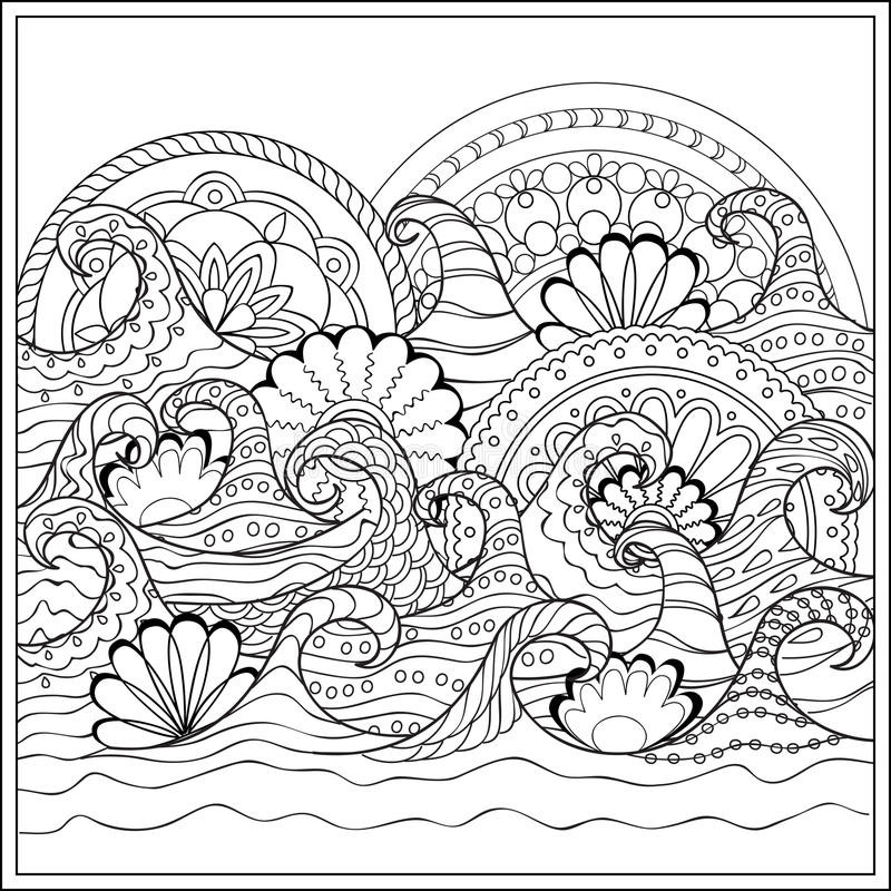 Ocean Waves Coloring Pages For Adults
 Waves with mandalas stock vector Illustration of nature