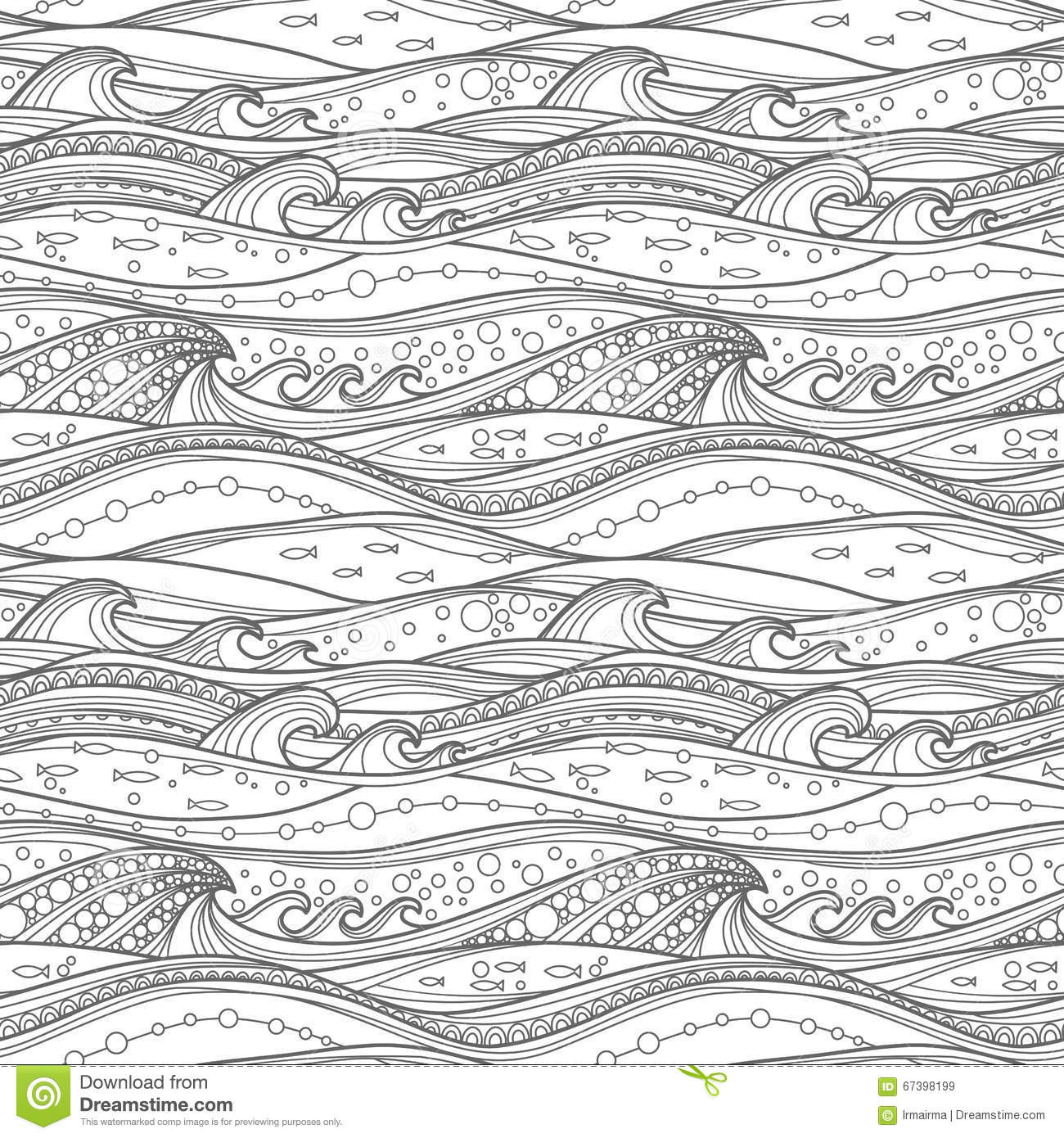 Ocean Waves Coloring Pages For Adults
 Coloring page sea pattern stock vector Illustration of