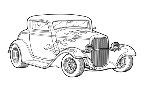 Old Car Coloring Pages
 Hot Rod Classic Flames Coloring Cars