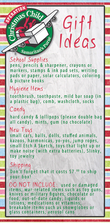 Best ideas about Operation Christmas Child Gift Ideas
. Save or Pin Messiah Lutheran Operation Christmas Child Now.