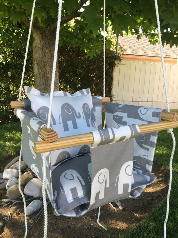 Best ideas about Outdoor Baby Swing
. Save or Pin Urban Baby Indoor Outdoor Canvas Swing Gray & White Elephants Now.