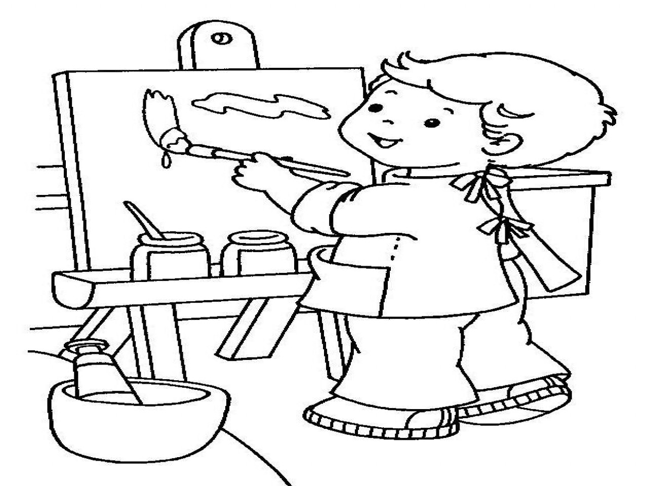 Paint Coloring Pages
 Kindergarten Coloring Pages Kids Painting grig3