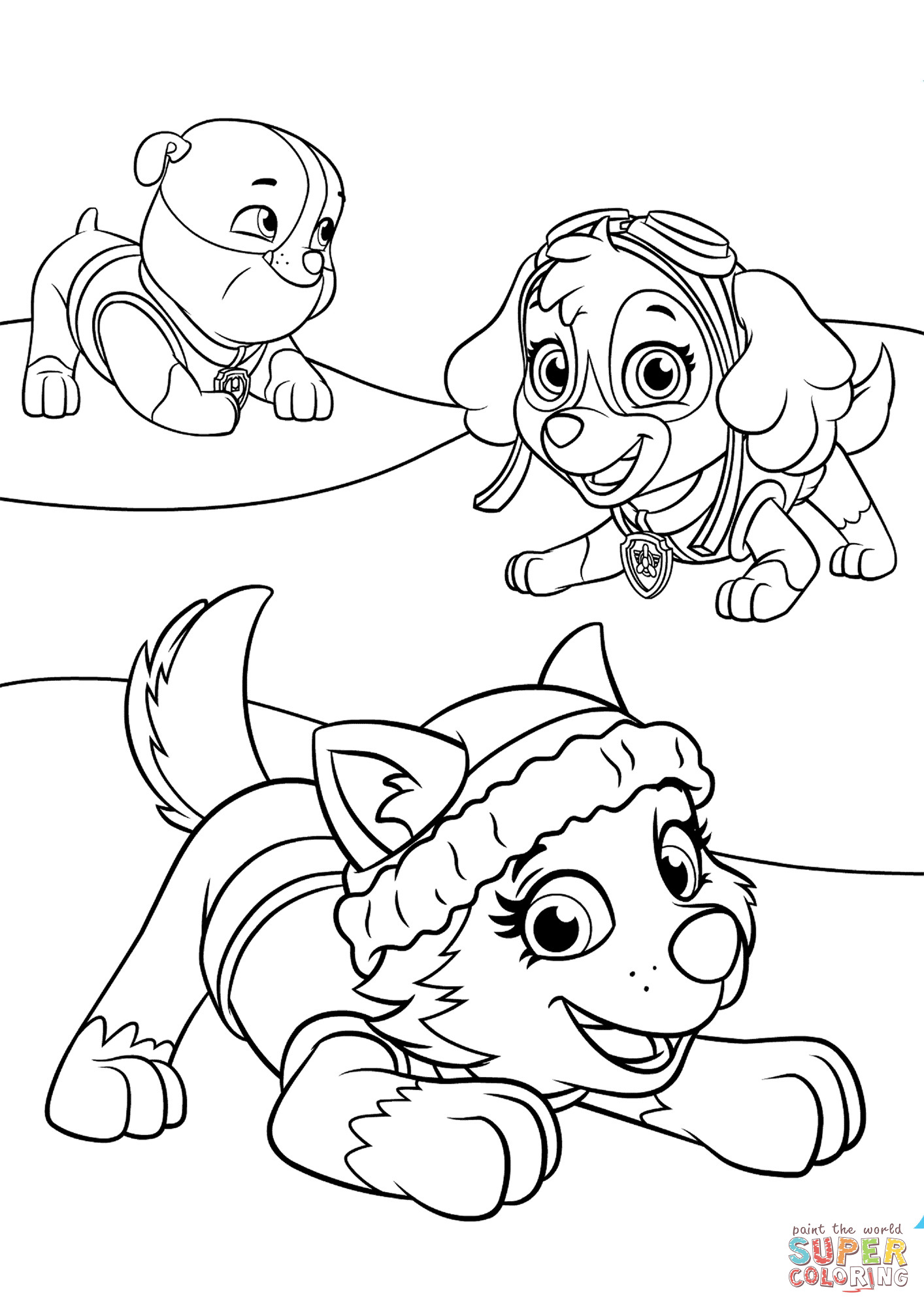 Paw Patrol Coloring Pages Everest
 Everest Plays with Skye and Rubble coloring page