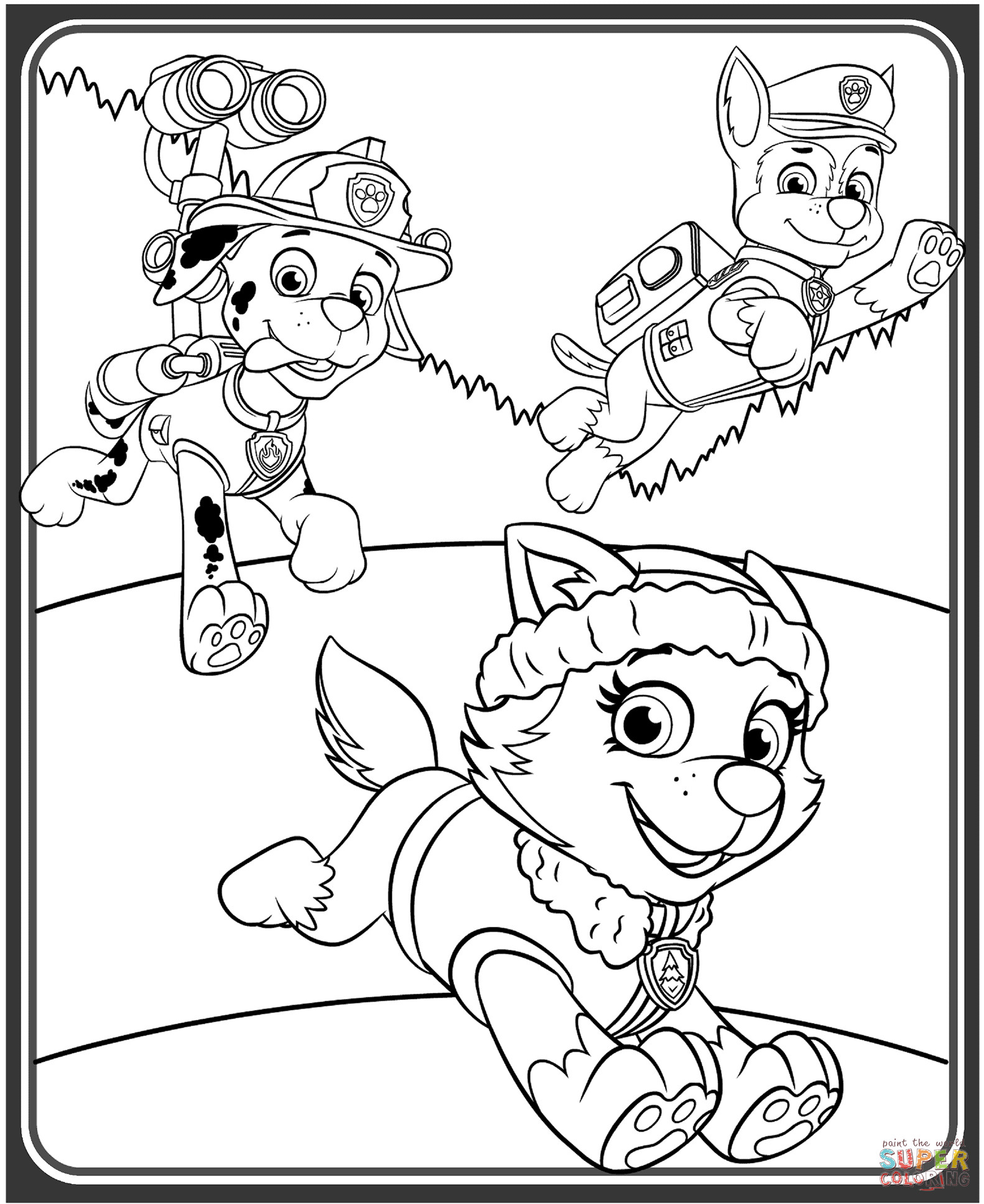 Paw Patrol Coloring Pages Everest
 Everest Marshall and Chase coloring page
