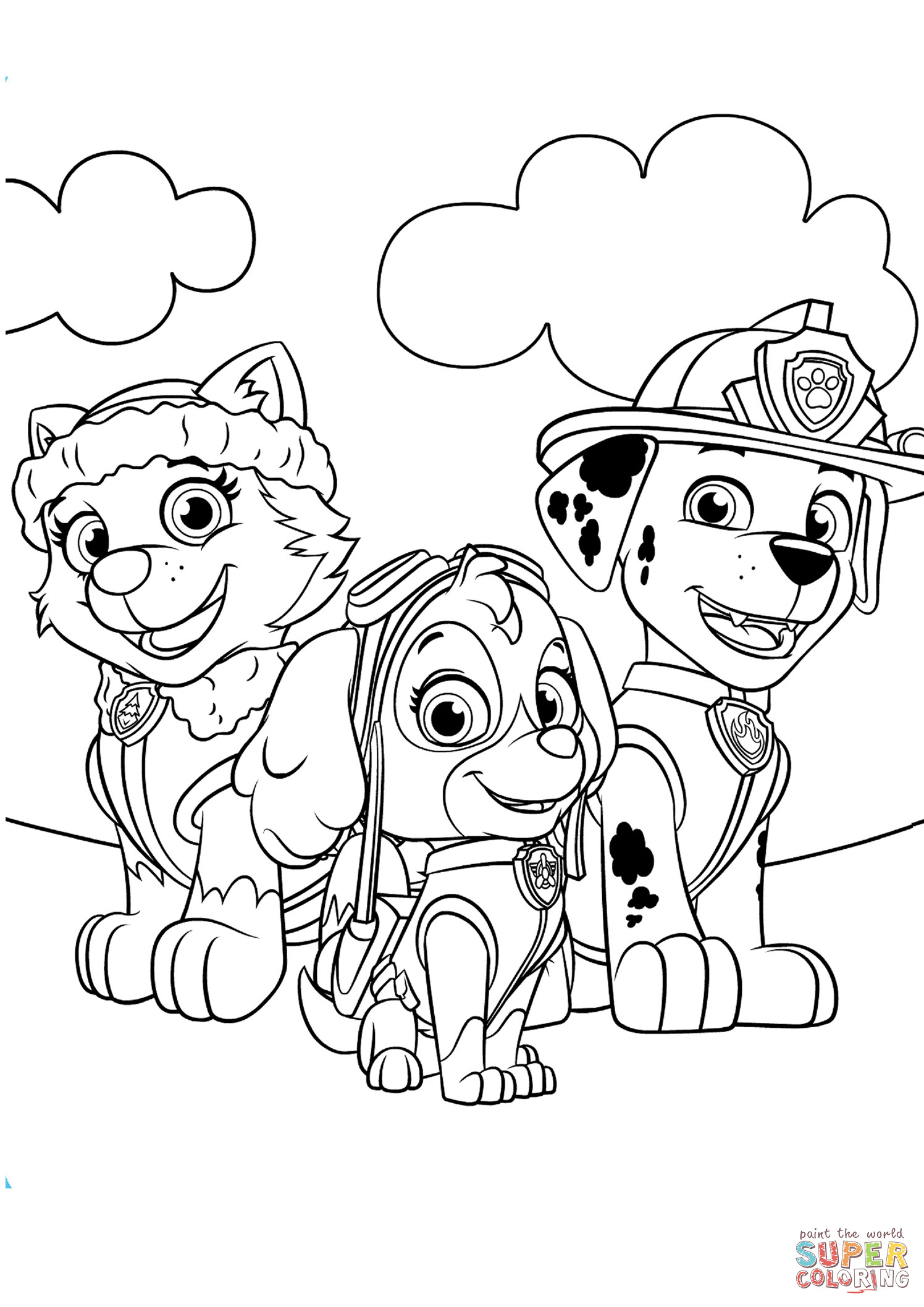 Paw Patrol Coloring Pages Everest
 Everest Marshall and Skye coloring page