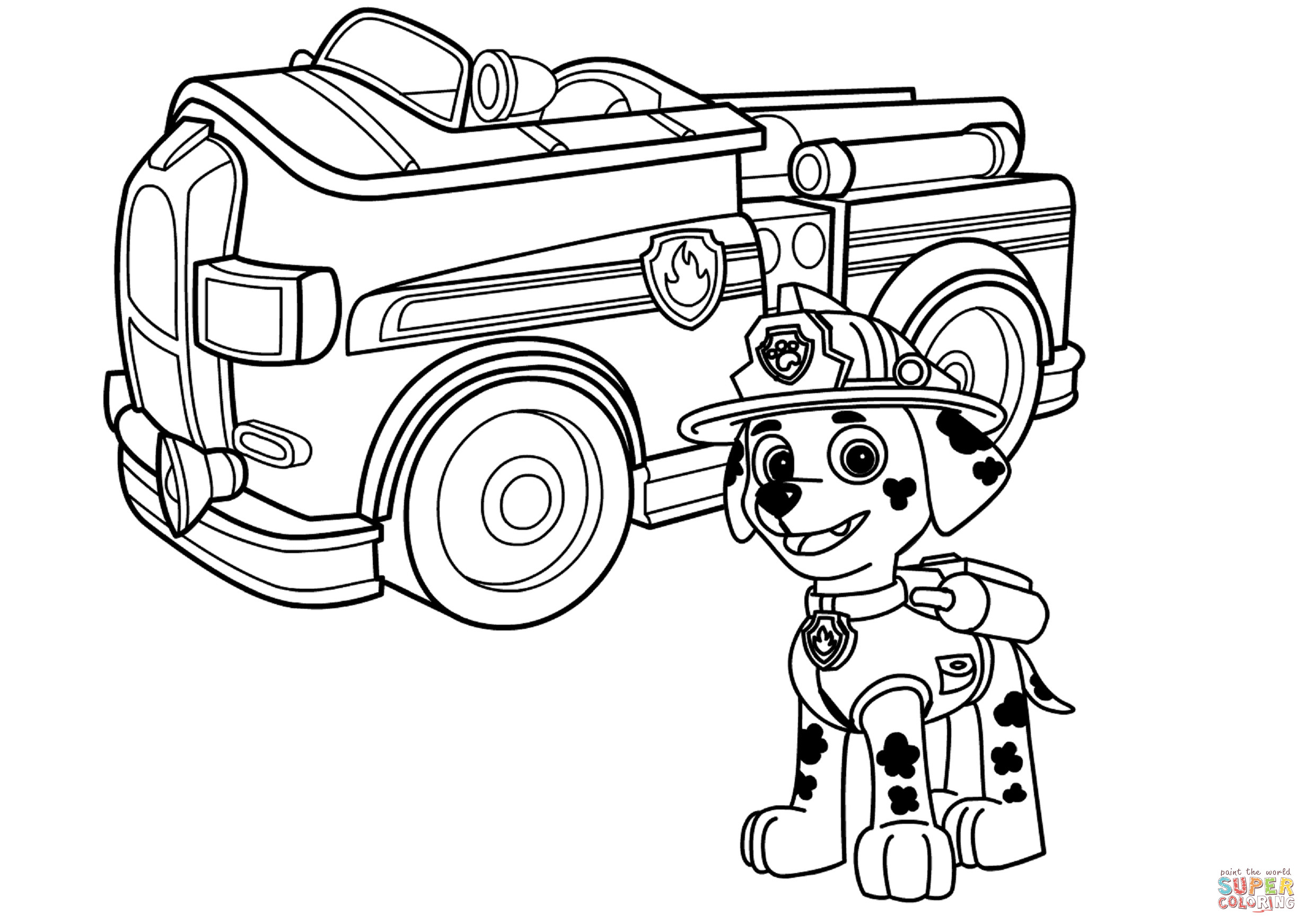 Paw Patrol Coloring Pages Marshall
 Paw Patrol Marshall with Fire Truck coloring page