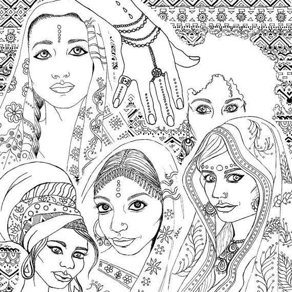 People Coloring Pages For Adults
 Coloring Book for Adults Indian & African Fashion Portraits