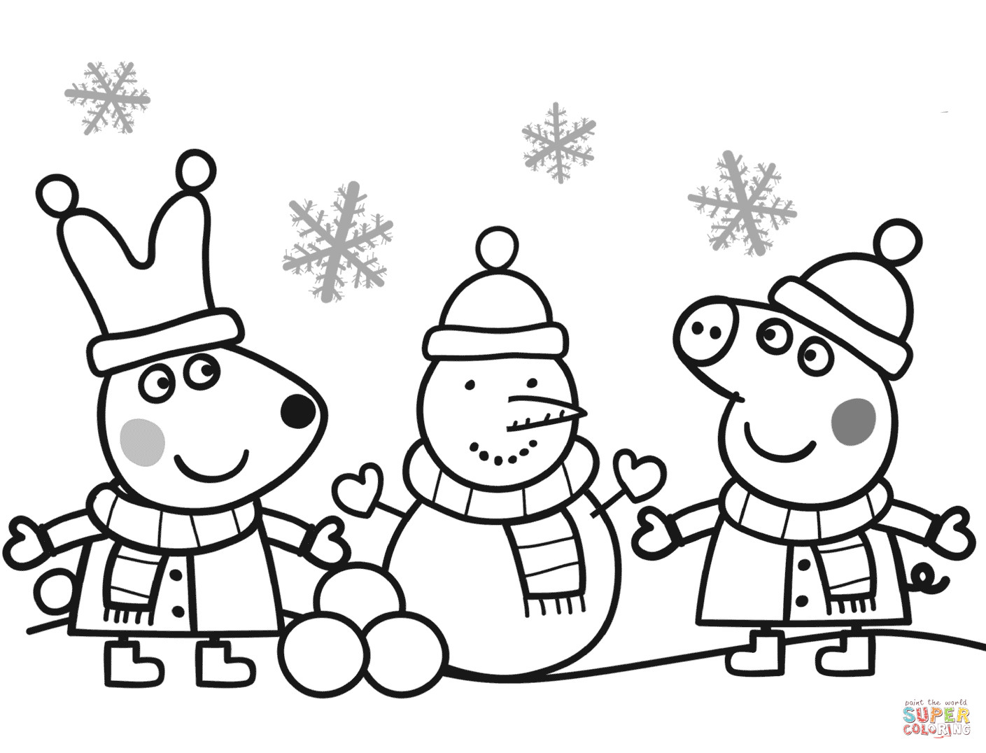 Peppa Pig Coloring Pages Pdf
 Peppa and Rebecca are Making Snowman coloring page