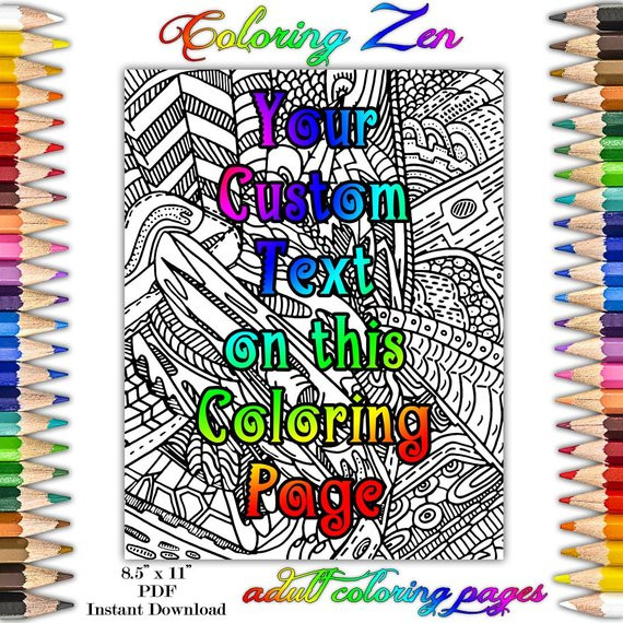 Personalized Adult Coloring Books
 Personalized Custom Any Text Adult Coloring Book Page by Email