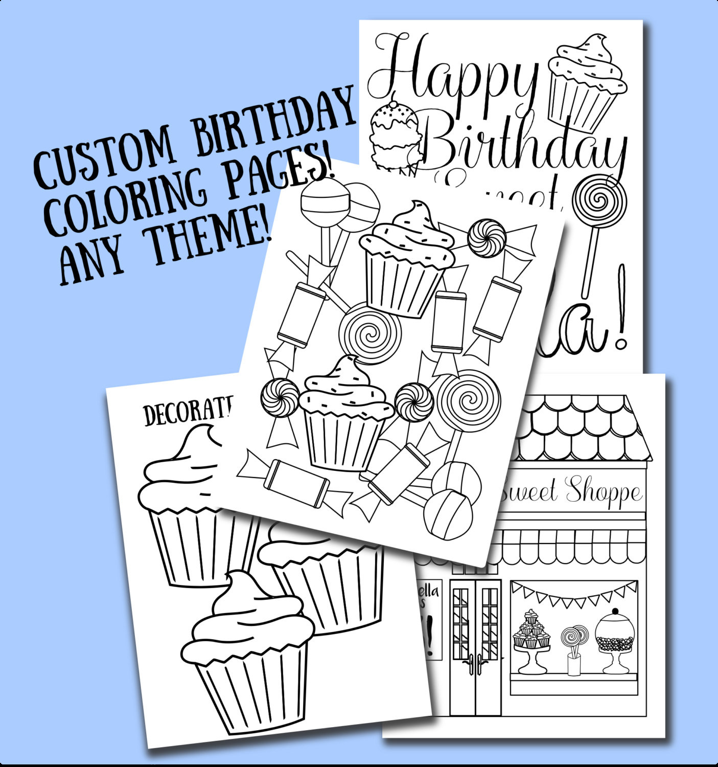 Personalized Coloring Pages
 Custom Printable color sheets party favor birthday