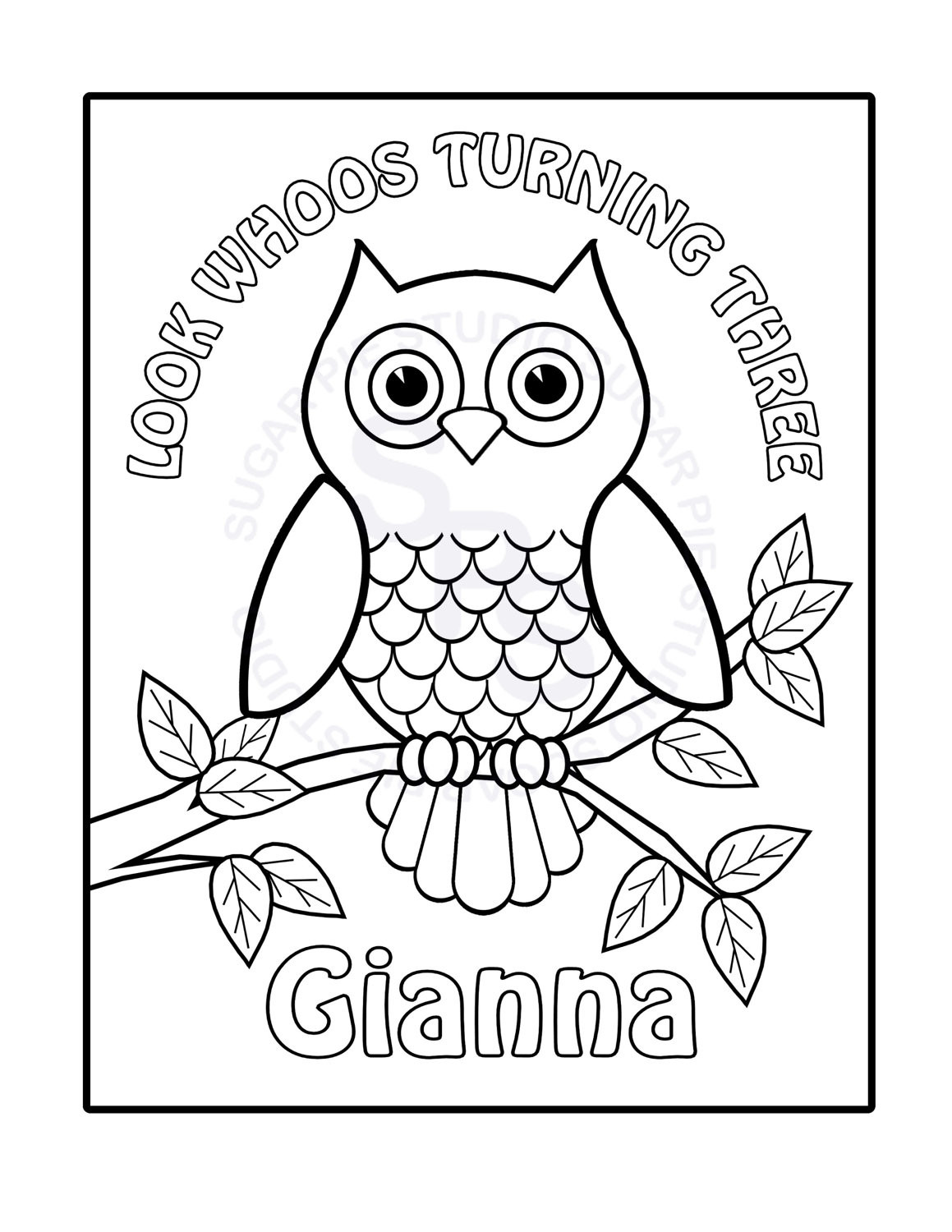 Personalized Coloring Pages
 Personalized Printable Owl Birthday Party Favor childrens kids