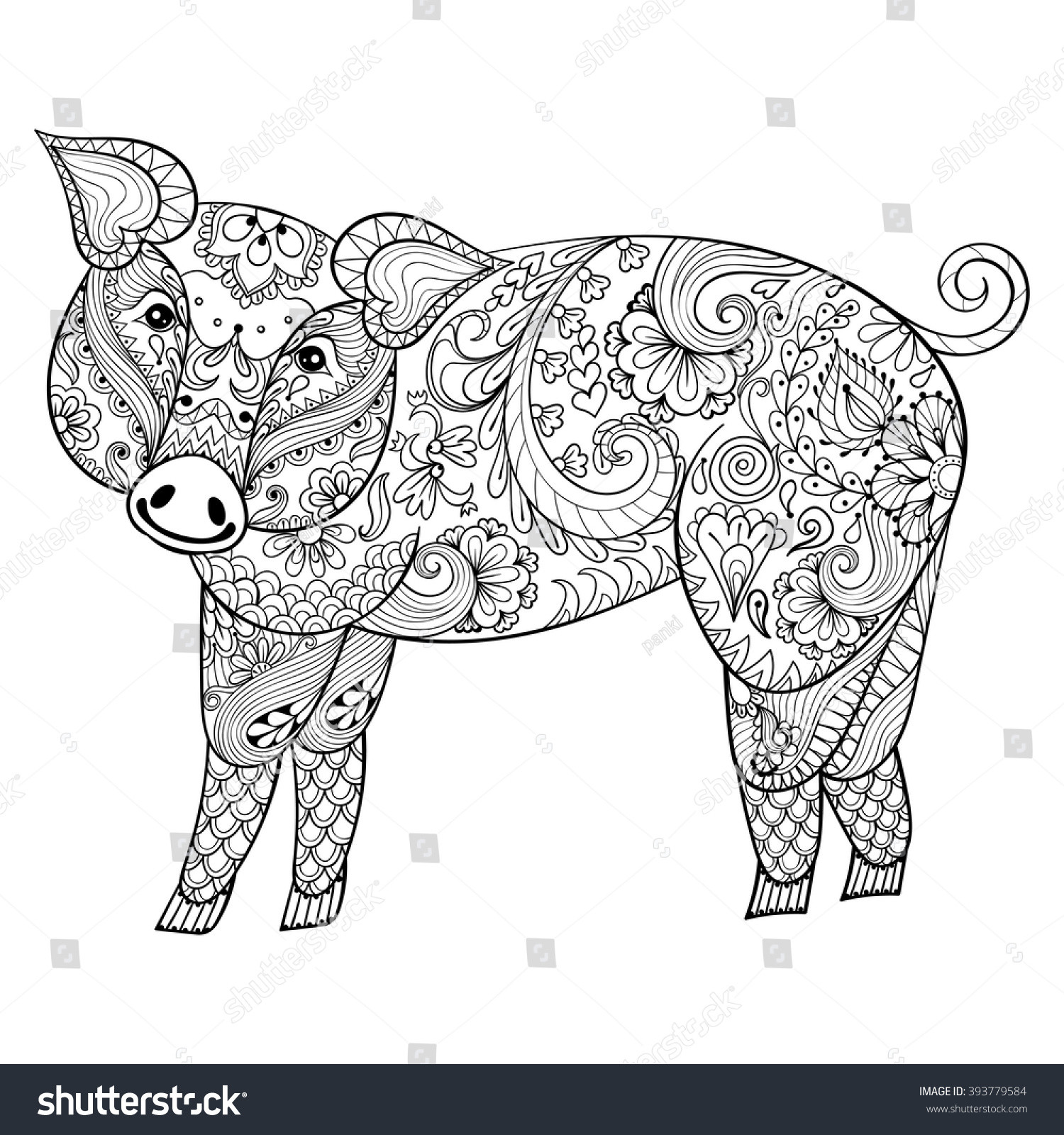 Pig Coloring Pages For Adults
 Vector Pig Zentangle Pig Illustration Swine Stock Vector