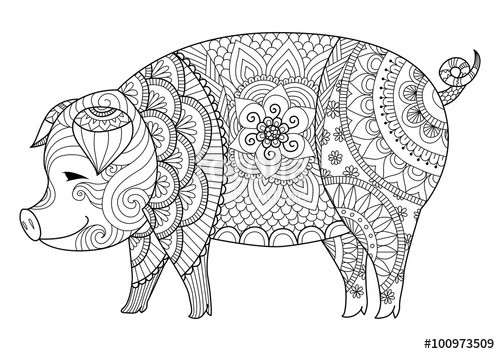Pig Coloring Pages For Adults
 "Drawing zentangle pig for coloring book for adult or