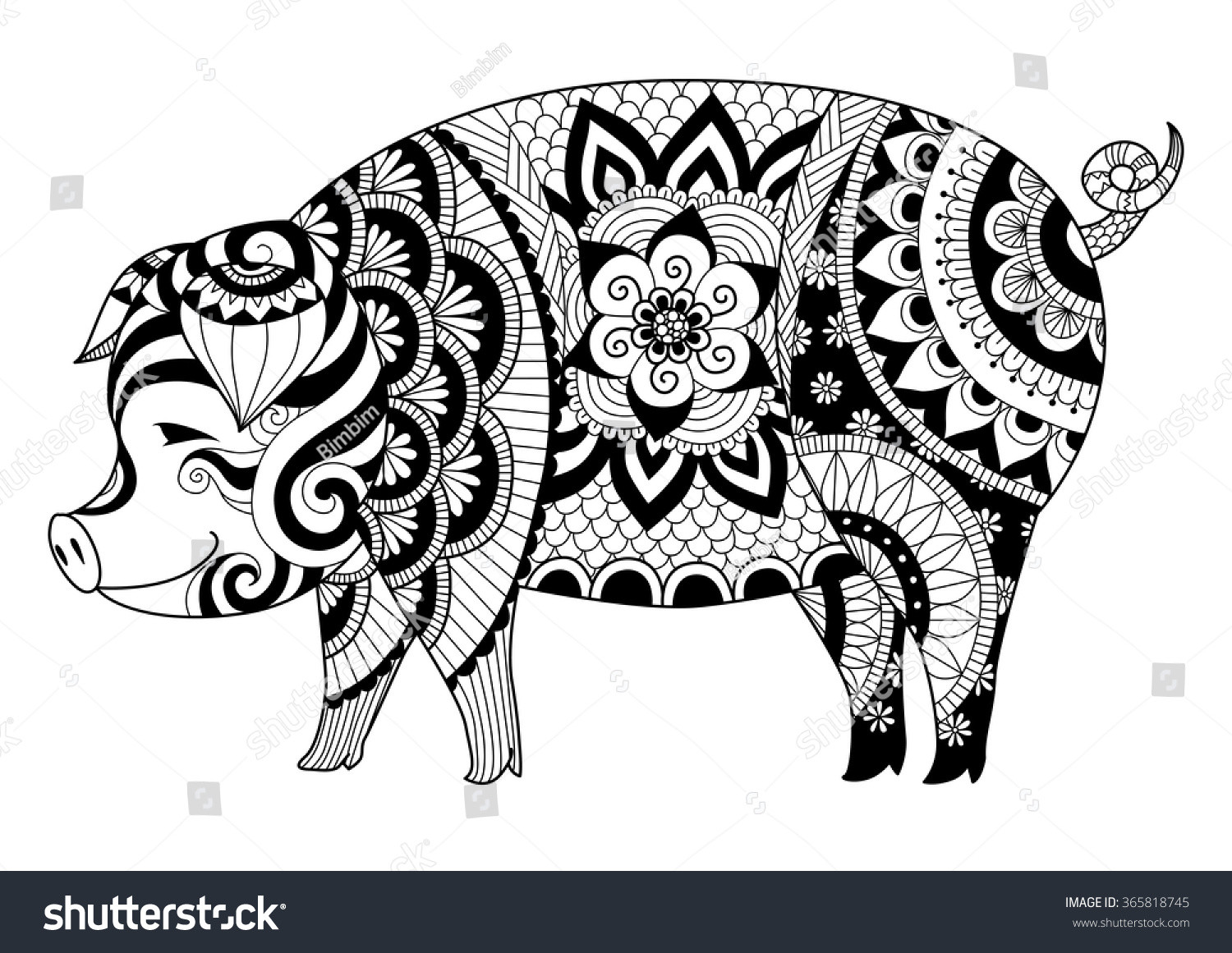 Pig Coloring Pages For Adults
 Drawing Zentangle Pig Coloring Book Adult Stock Vector