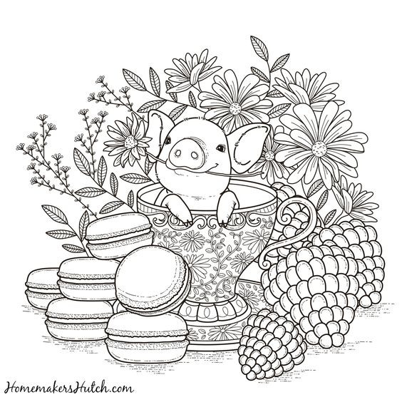 Pig Coloring Pages For Adults
 Pig in a Tea Cup Adult Coloring Page