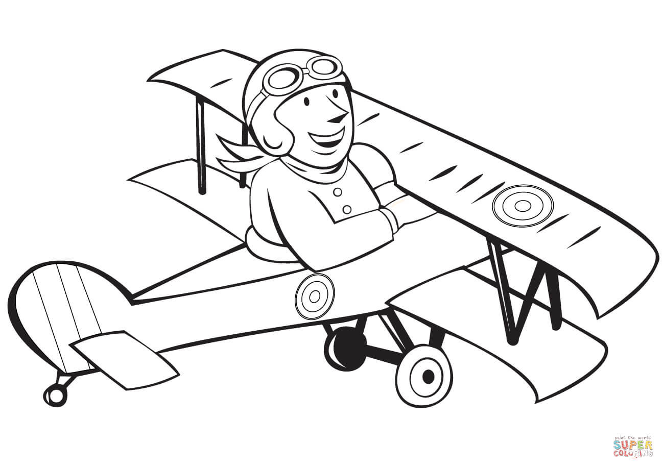 Pilot Coloring Pages For Kids
 WW1 French Pilot on Biplane coloring page