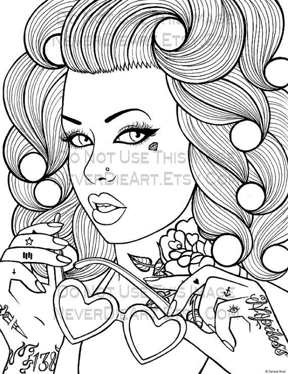 Pin Up Coloring Pages
 Digital Download Print Your Own Coloring Book Outline Page