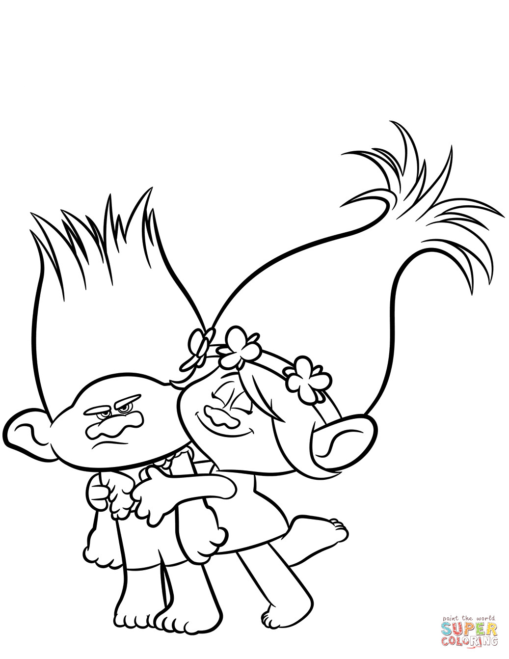 Poppy Trolls Coloring Pages
 Branch & Poppy from Trolls coloring page