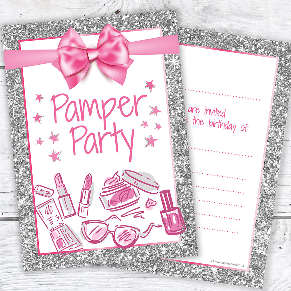 Postcard Birthday Invitations
 Pamper Party Invites Girls Birthday Glitter A6