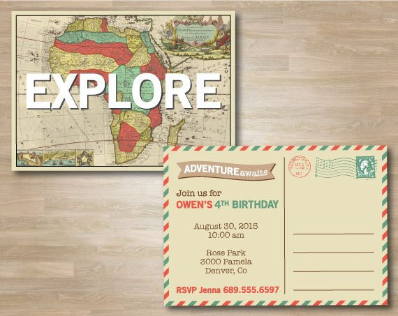 Postcard Birthday Invitations
 Explorer Travel Safari Adventure Vintage Postcard Vintage