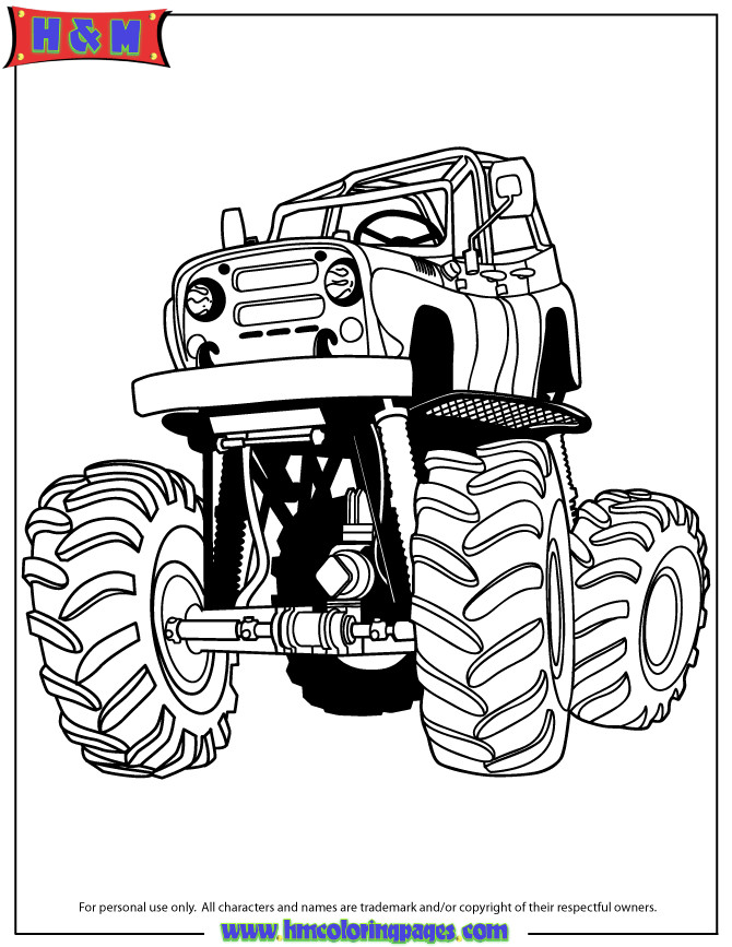 Pre K Big Truck Coloring Pages For Girls
 Cartoon Monster Truck With Big Wheels And Suspension