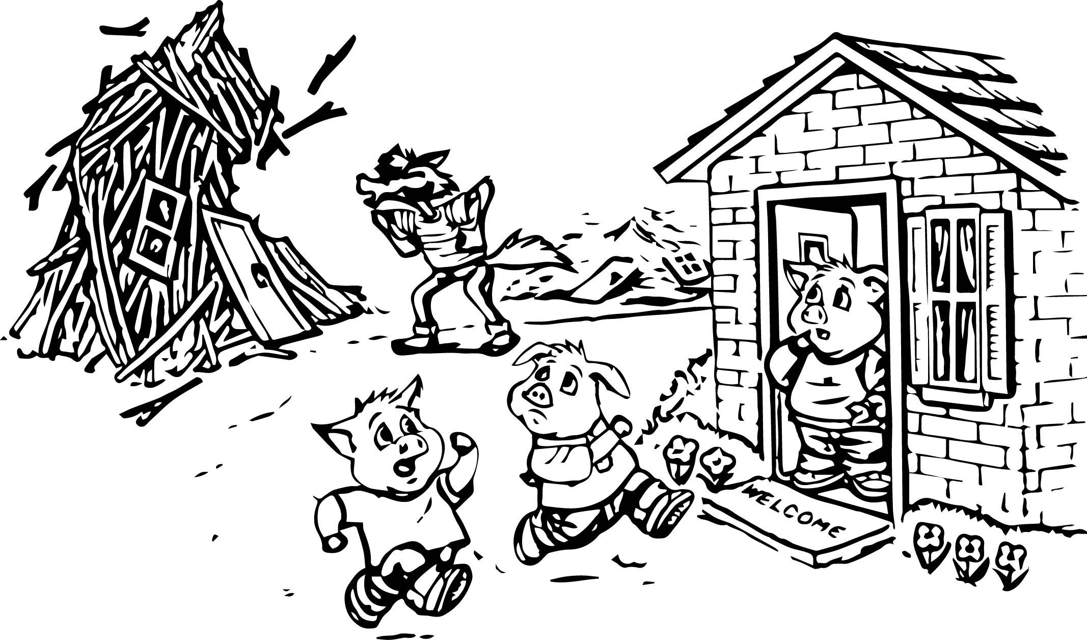 Preschool Coloring Sheets For The 3 Little Pigs Houses
 Bad Wolf Blowing 3 Little Pigs Coloring Page