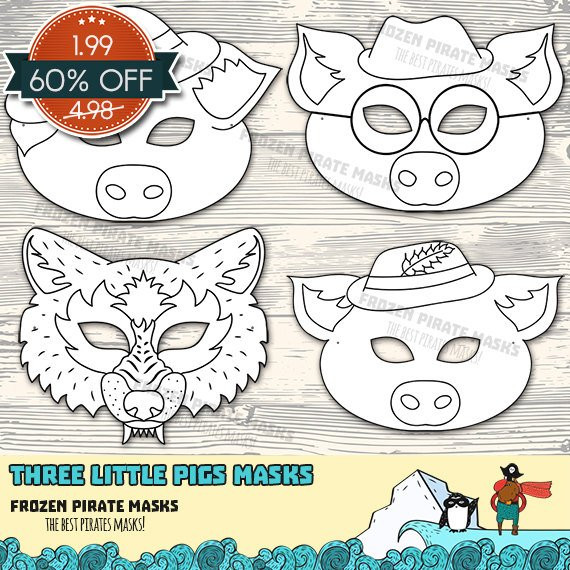 Preschool Coloring Sheets For The 3 Little Pigs Wolf Mask
 OFF SALE The Three Little Pigs Printable Coloring Masks