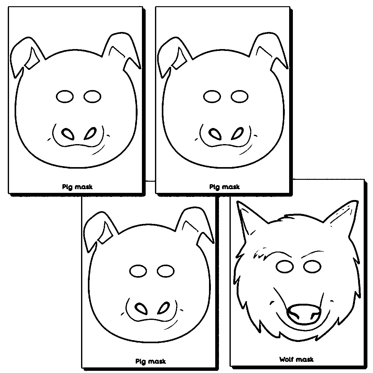 Preschool Coloring Sheets For The 3 Little Pigs Wolf Mask
 3 Little Pigs And Wolf Masks Coloring Page